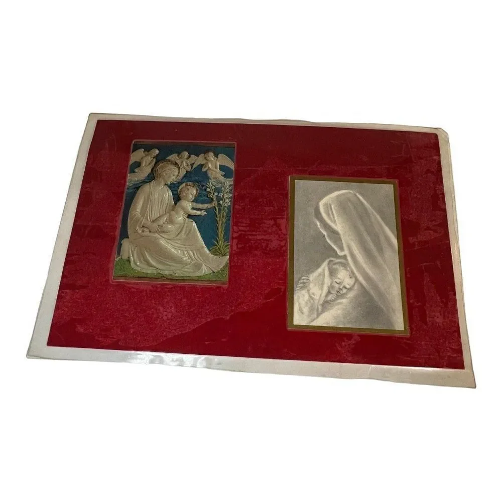 Vintage Set of 2 Kitchen Vinyl Foam Backed Christmas Placemats Postcard Collage